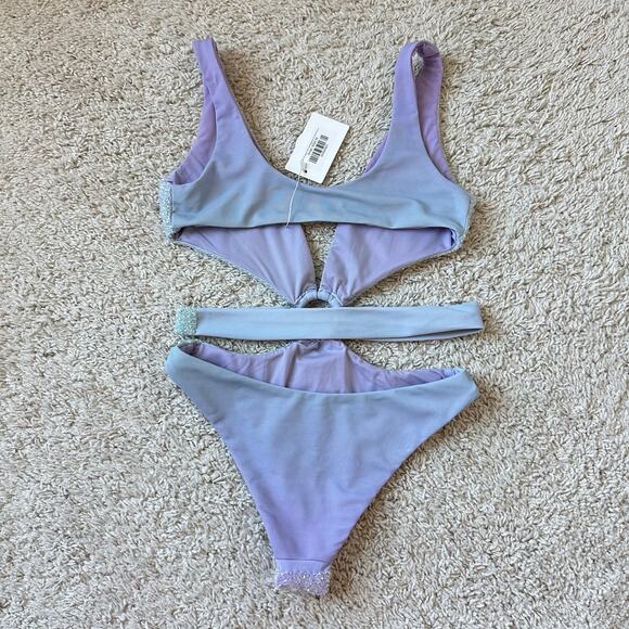 NEW Oceanus Mei Hand Beaded Cut Out Onesie Swimsuit in Blue Ombre Size Small - Picture 4 of 6